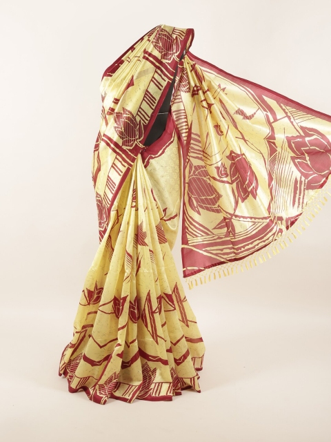

Pothys Yellow & Maroon Printed Floral Saree