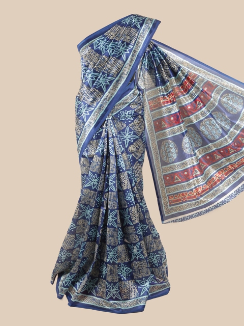 

Pothys Blue & Cream-Coloured Floral Saree