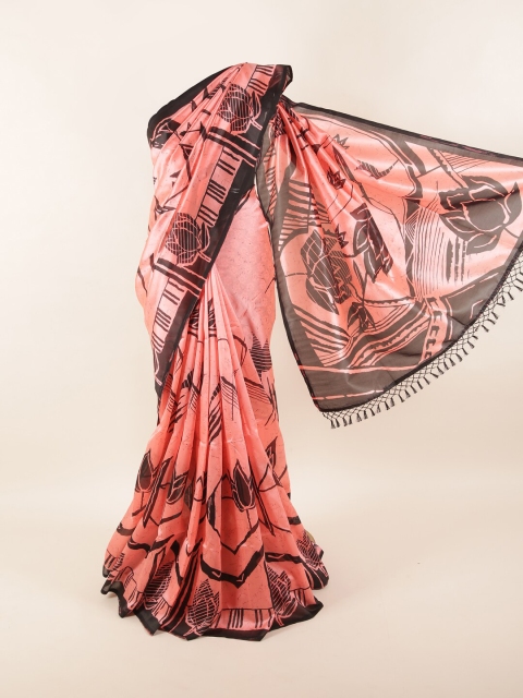 

Pothys Peach-Coloured & Black Floral Saree