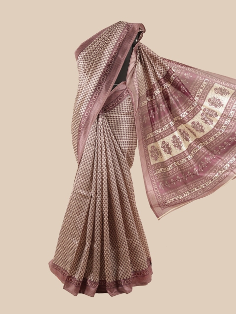 

Pothys Cream-Coloured & Brown Floral Saree