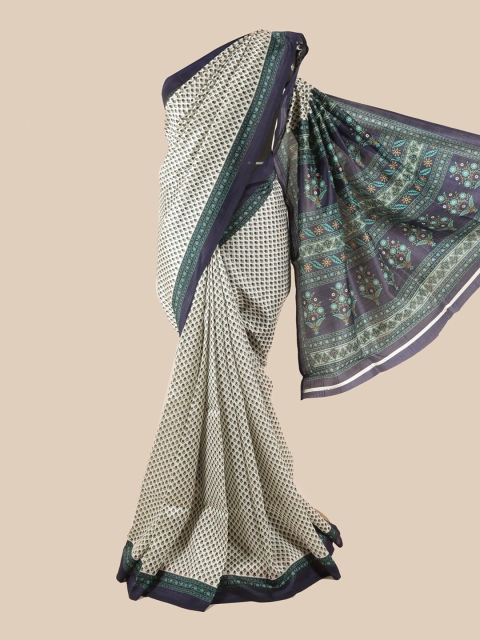 

Pothys Off White & Navy Blue Floral Saree