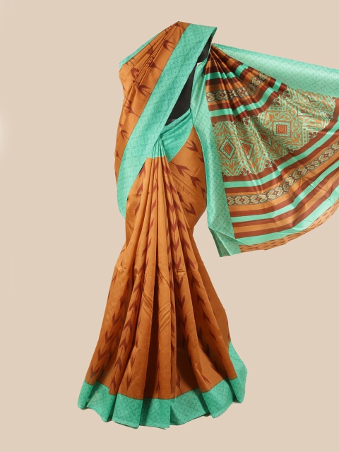 

Pothys Mustard Brown & Sea Green Floral Saree