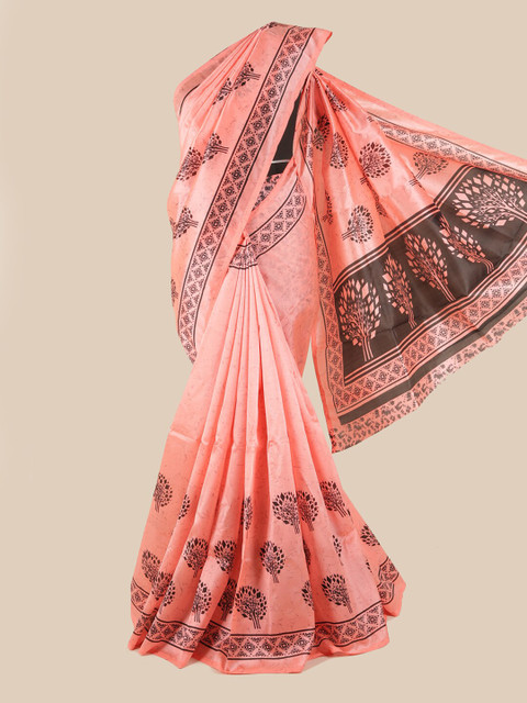 

Pothys Peach-Coloured & Black Floral Saree