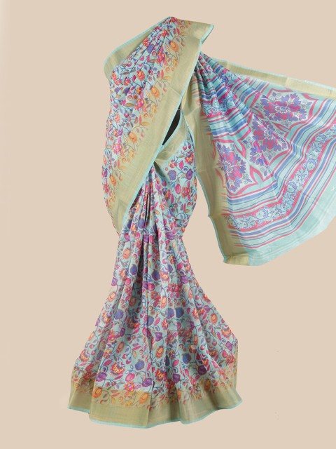 

Pothys Blue & Pink Floral Zari Saree