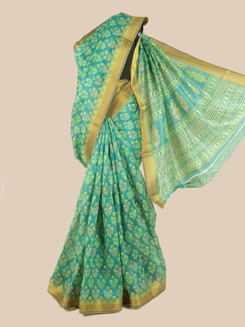 

Pothys Green & Gold-Toned Floral Zari Saree