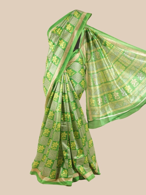 

Pothys Green & Yellow Floral Saree