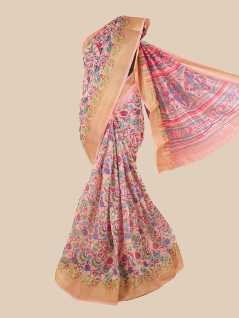 

Pothys Pink & Blue Floral Zari Saree