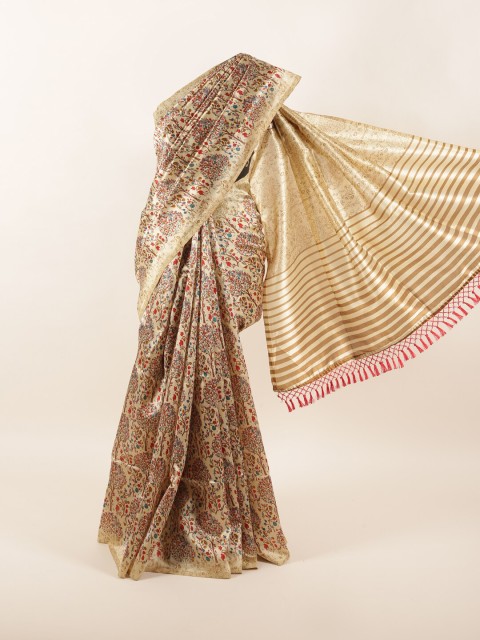 

Pothys Cream-Coloured & Maroon Floral Saree