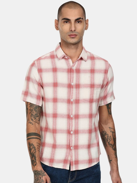 

Ruggers Men Red & Off White Checked Cotton Casual Shirt