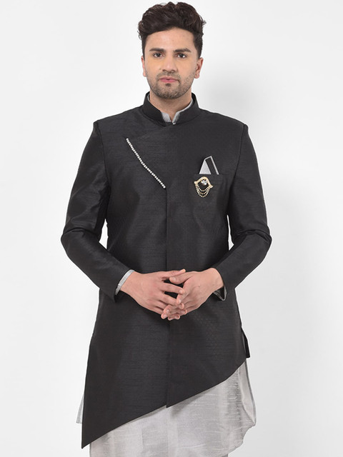 

SG RAJASAHAB Men Black Checked Longline Ethnic Tailored Jacket