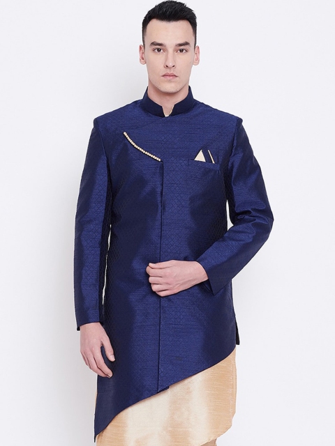 

SG RAJASAHAB Men Navy Blue Ethnic Longline Tailored Jacket