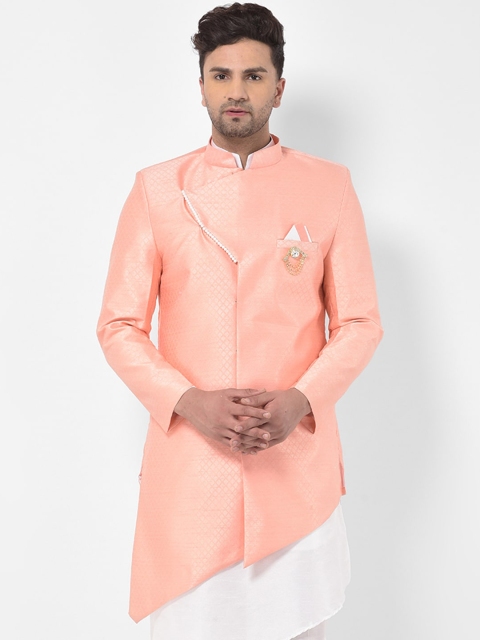 

SG RAJASAHAB Men Peach-Coloured Longline Tailored Jacket