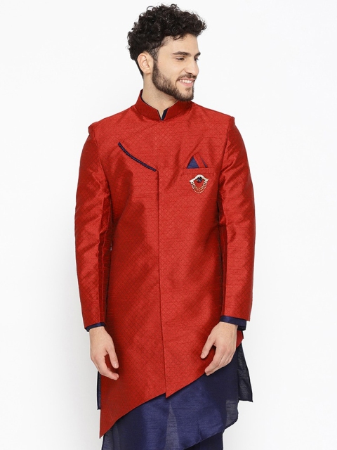 

SG RAJASAHAB Men Maroon Longline Tailored Jacket
