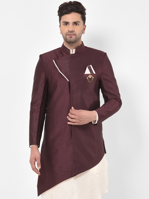 

SG RAJASAHAB Men Coffee Brown Geometric Longline Tailored Jacket