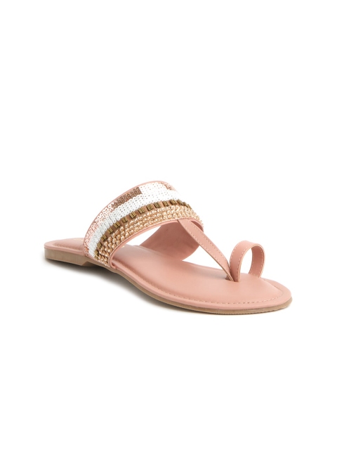 

ERIDANI Women Pink & Gold Embellished One Toe Flats