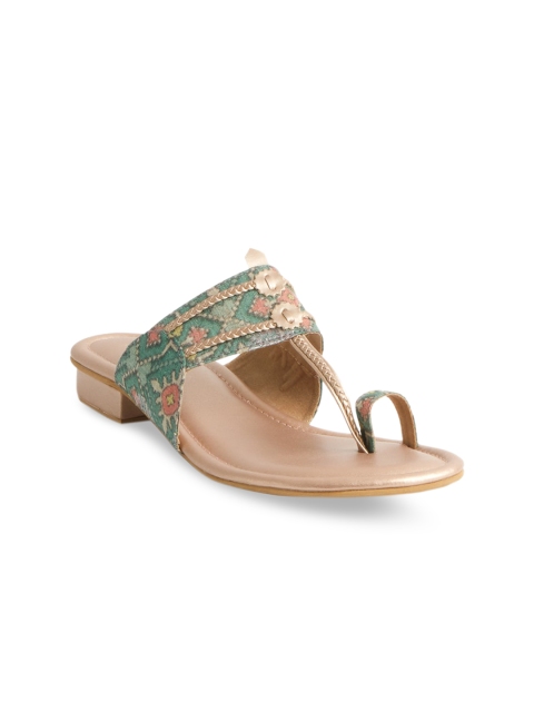

ERIDANI Women Green & Rose Gold Printed One Toe Flats