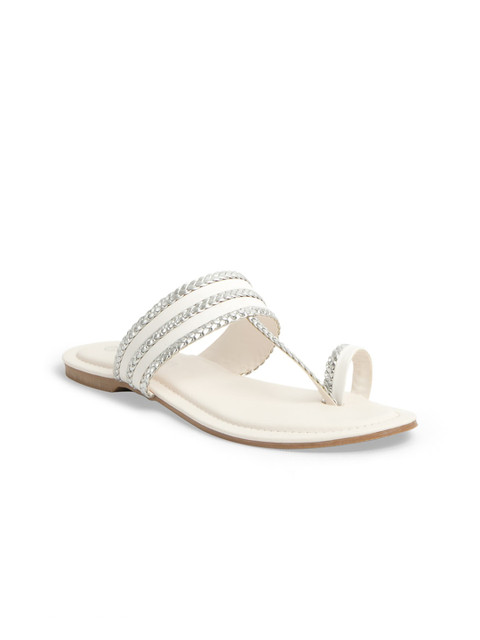 

ERIDANI Women White & Silver One Toe Flats