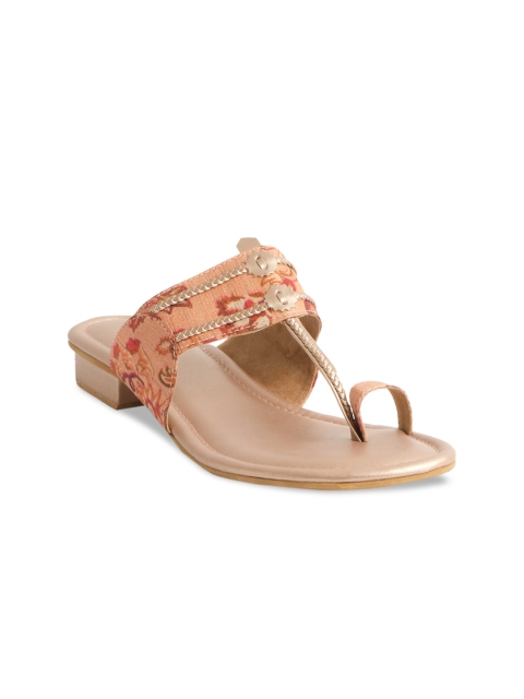 

ERIDANI Women Rose Gold & Pink Printed One Toe Flats