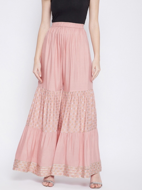 

TULIP 21 Women Pink & Gold-Toned Floral Printed Flared Palazzos