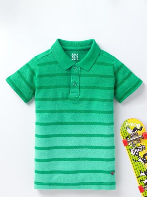 

Ed-a-Mamma Boys Green Striped Polo Collar Pure Cotton T-shirt