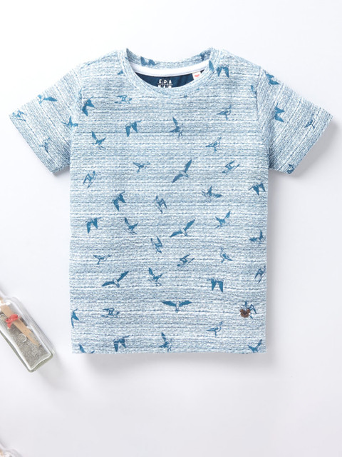 

Ed-a-Mamma Boys Navy Blue Printed Pure Cotton T-shirt