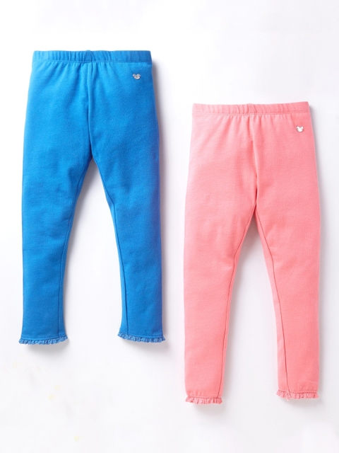 

Ed-a-Mamma Girls Pack of 2 Blue & Pink Solid Cotton Leggings