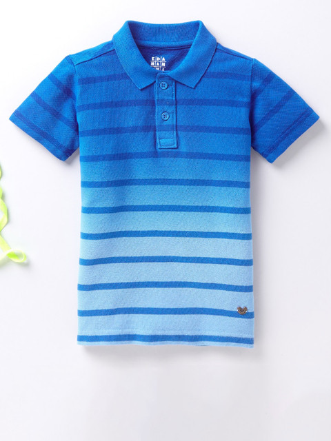 

Ed-a-Mamma Boys Blue Striped Polo Collar Pure Cotton T-shirt