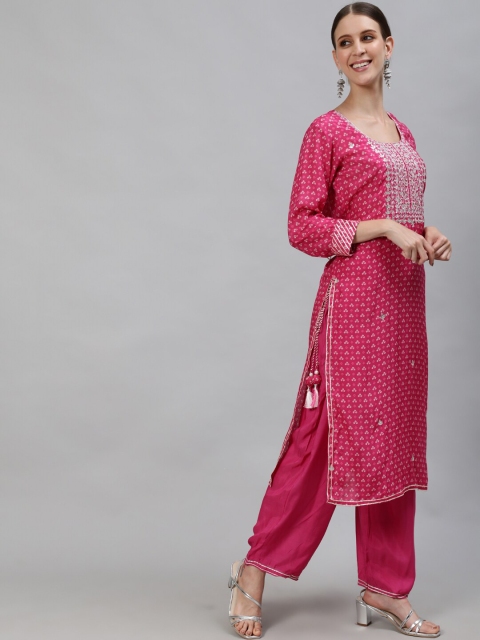 

Ishin Women Pink Ethnic Motifs Embroidered Regular Kurta with Palazzos & With Dupatta