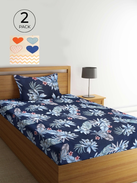 

KLOTTHE Blue & Pink Floral 210 TC 2 Single Bedsheet with 2 Pillow Covers