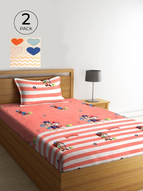 

KLOTTHE Beige & Red Cartoon Characters 210 TC 2 Single Bedsheet with 2 Pillow Covers