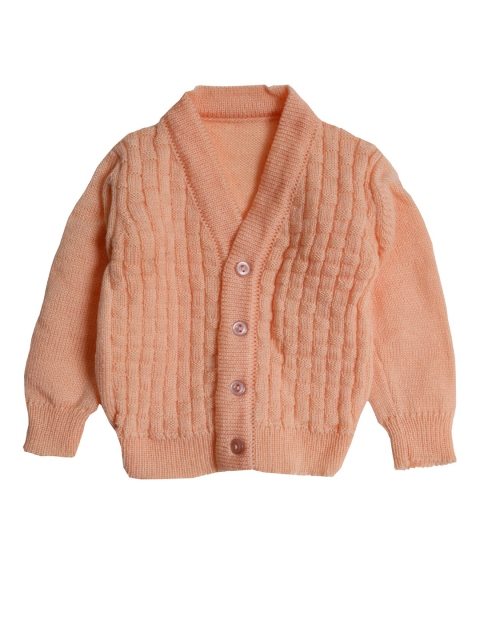 

Little Angels Kids Peach Open Knit Self Design Acrylic Knitted Cardigan