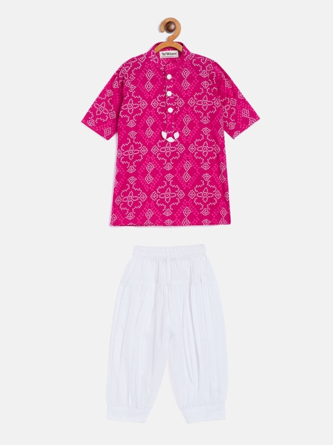 

InWeave Girls Pink & White Bandhani Printed Regular Pure Cotton Kurta With Patiala
