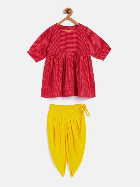 

InWeave Girls Maroon Pleated Pure Cotton Kurti with Dhoti Pants