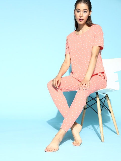 

Masha Women Pretty Pink Polka Dot Printed Night Suit