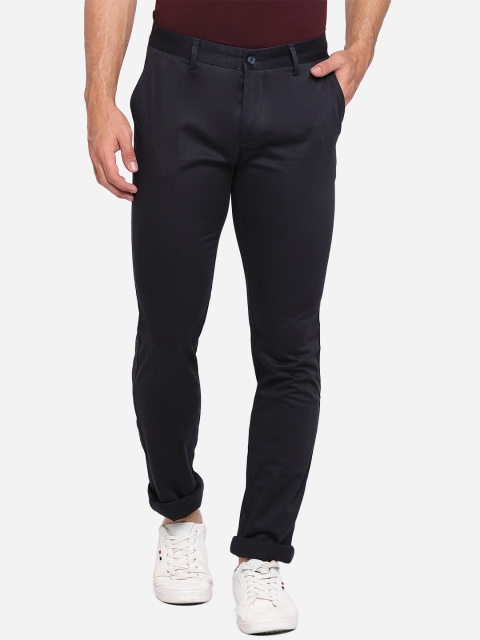 

Greenfibre Men Navy Blue Pure Cotton Slim Fit Chinos Trousers