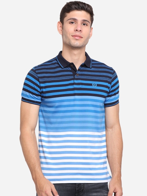 

Greenfibre Men Blue & Black Pure Cotton Striped Polo Collar Slim Fit T-shirt