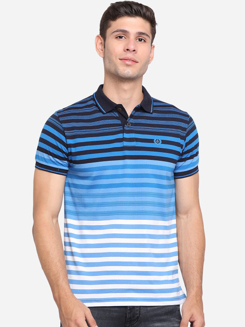 

Greenfibre Men Blue White Striped Polo Collar Slim Fit Pure Cotton T-shirt