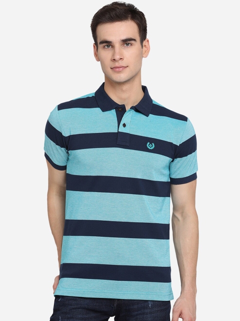 

Greenfibre Men Blue Striped Polo Collar Applique Slim Fit T-shirt