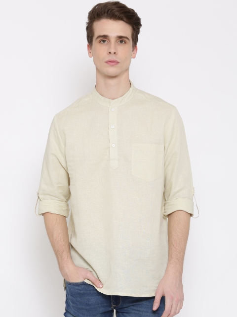 

indus route by Pantaloons Men Cream-Coloured Solid Straight Kurta