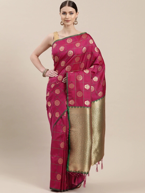 

Ishin Magenta & Gold-Toned Ethnic Motifs Zari Banarasi Saree