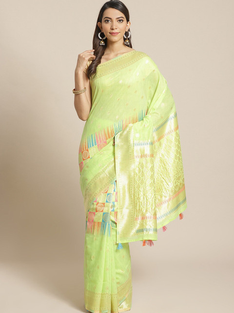 

Ishin Lime Green Woven Design Zari Saree