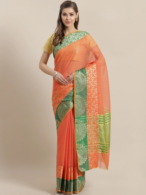 

Ishin Orange & Gold-Toned Zari Kota Saree