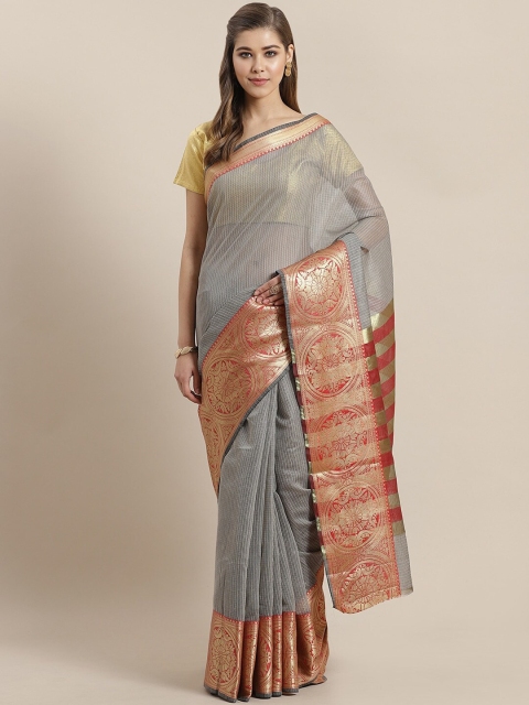 

Ishin Grey & Gold-Toned Zari Kota Saree
