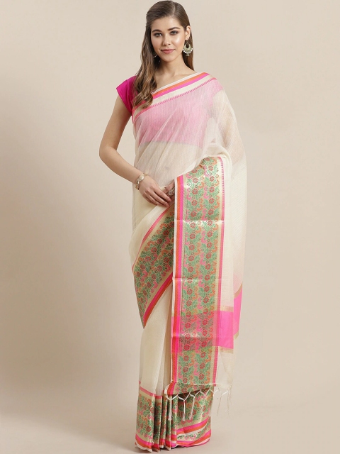 

Ishin Off White & Pink Zari Kota Saree