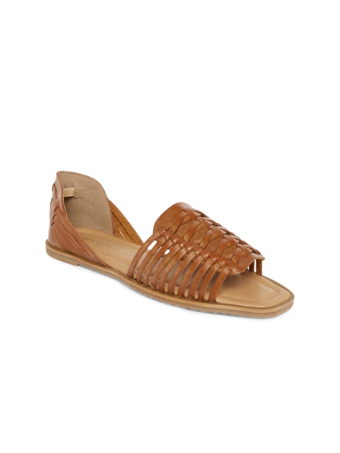 

Forever Glam by Pantaloons Women Tan Open Toe Flats with Laser Cuts