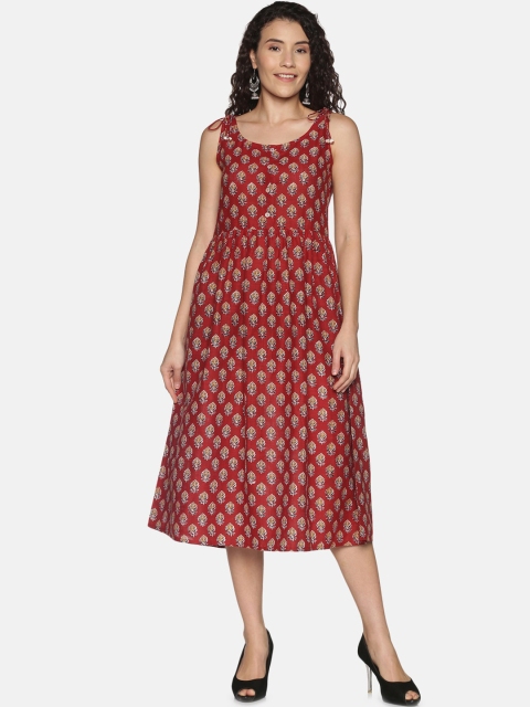 

Saffron Threads Women Red Ethnic Motifs A-Line Cotton Dress