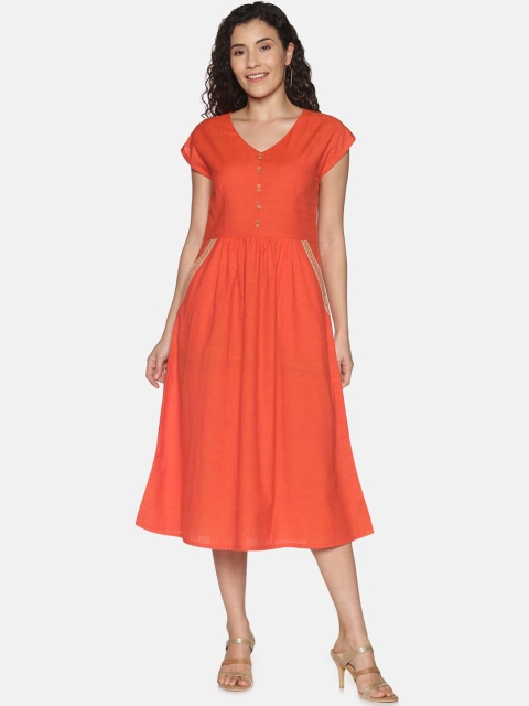 

Saffron Threads Women Orange Solid Cotton Dress