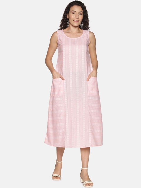 

Saffron Threads Women Pink & White A-Line Cotton Dress