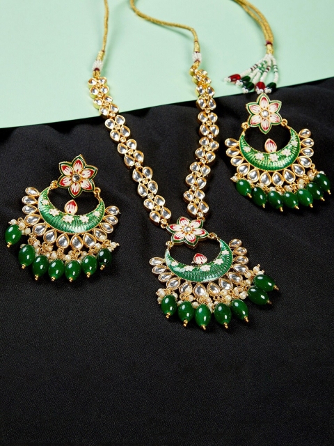 

GloBox By ZeroKaata Gold-Plated Kundan & Gemstone-Studded Jewellery Set