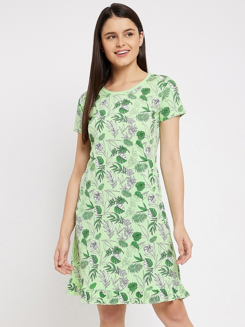 

Clovia Green Printed Pure Cotton Nightdress